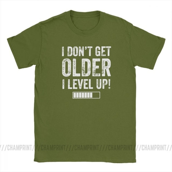 I Don't Get Older I Level Up T-Shirts for Men Funny Gaming Short Sleeve Vintage Tee Shirt O Neck Cotton Clothes Funny T Shirt