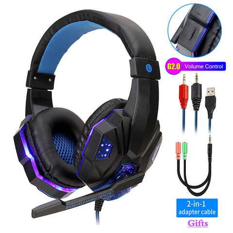 Led Light Gamer Headset for Computer & Gaming Consoles Wired Headset with adapter cables