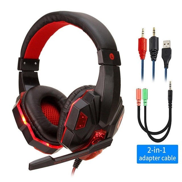 Led Light Gamer Headset for Computer & Gaming Consoles Wired Headset with adapter cables