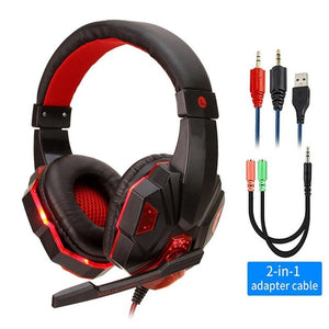 Led Light Gamer Headset for Computer & Gaming Consoles Wired Headset with adapter cables