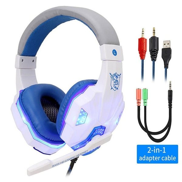 Led Light Gamer Headset for Computer & Gaming Consoles Wired Headset with adapter cables