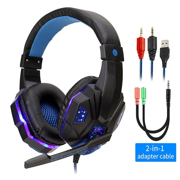 Led Light Gamer Headset for Computer & Gaming Consoles Wired Headset with adapter cables