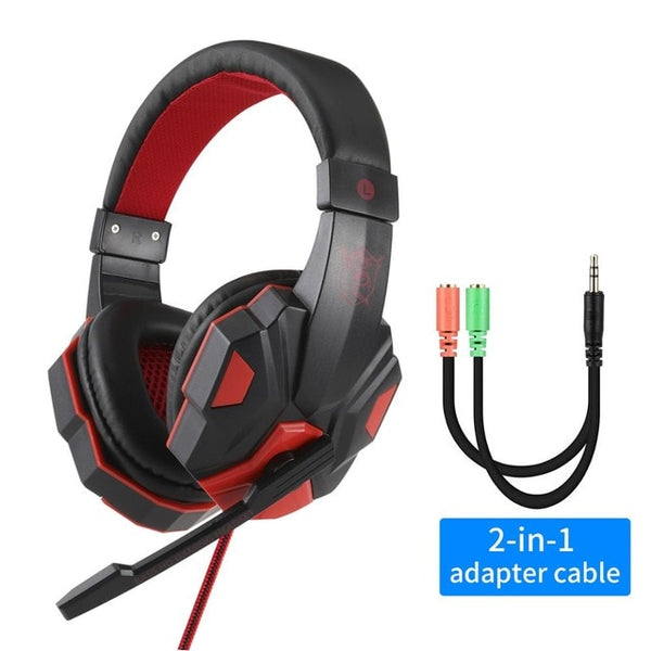 Led Light Gamer Headset for Computer & Gaming Consoles Wired Headset with adapter cables
