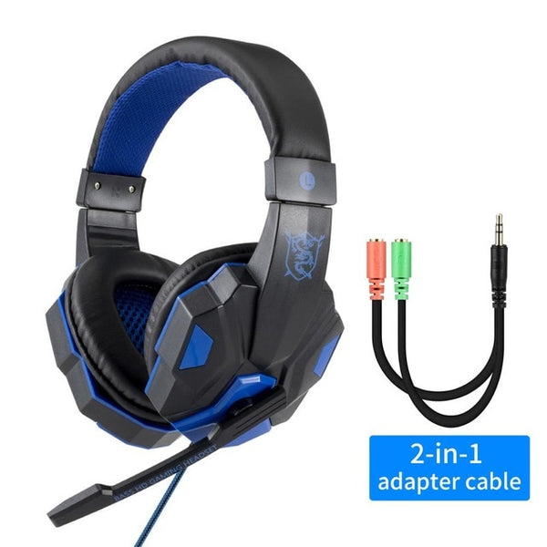 Led Light Gamer Headset for Computer & Gaming Consoles Wired Headset with adapter cables